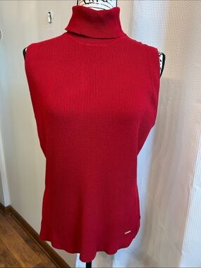 Anne Klein Sleeveless Red Turtleneck Knit Top XL